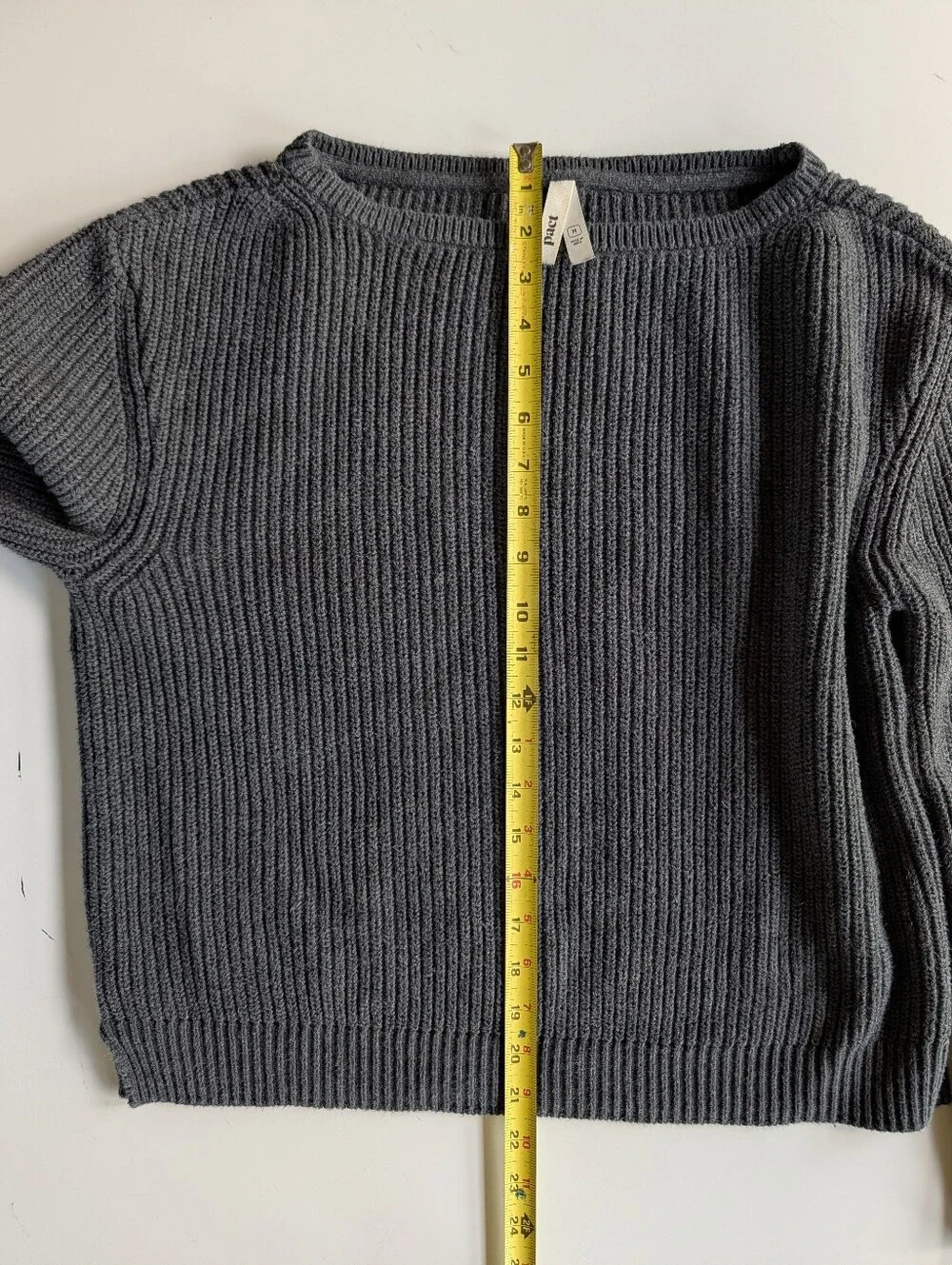 PACT Organic Cotton Chunky Knit Cropped Boxy Sweater Charcoal Grey Medium